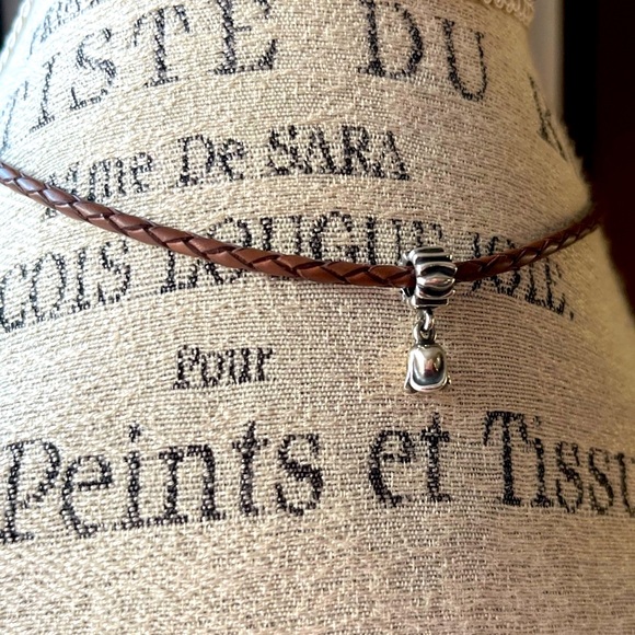 PANDORA Brown Braided Double Leather Charm Bracelet Necklace - Picture 2 of 15